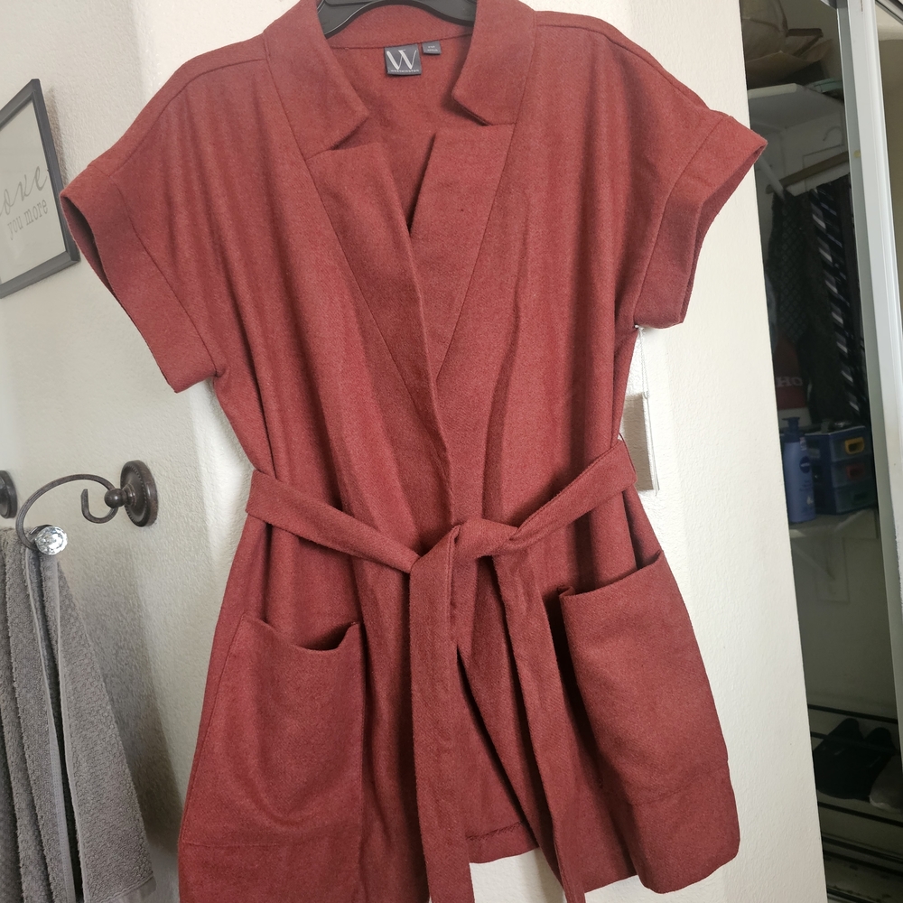 Rust Red Short Sleeve Belted Cardigan